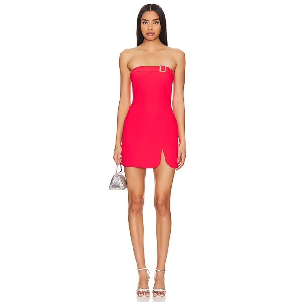 Amanda Uprichard Red Strapless Buckle Detail Mini Dress Size L